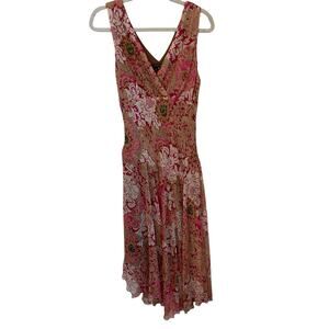 Y2K Asymmetric Sleeveless Babydoll Fairy Midi Dress‎ Size 10 Pink Brown Green